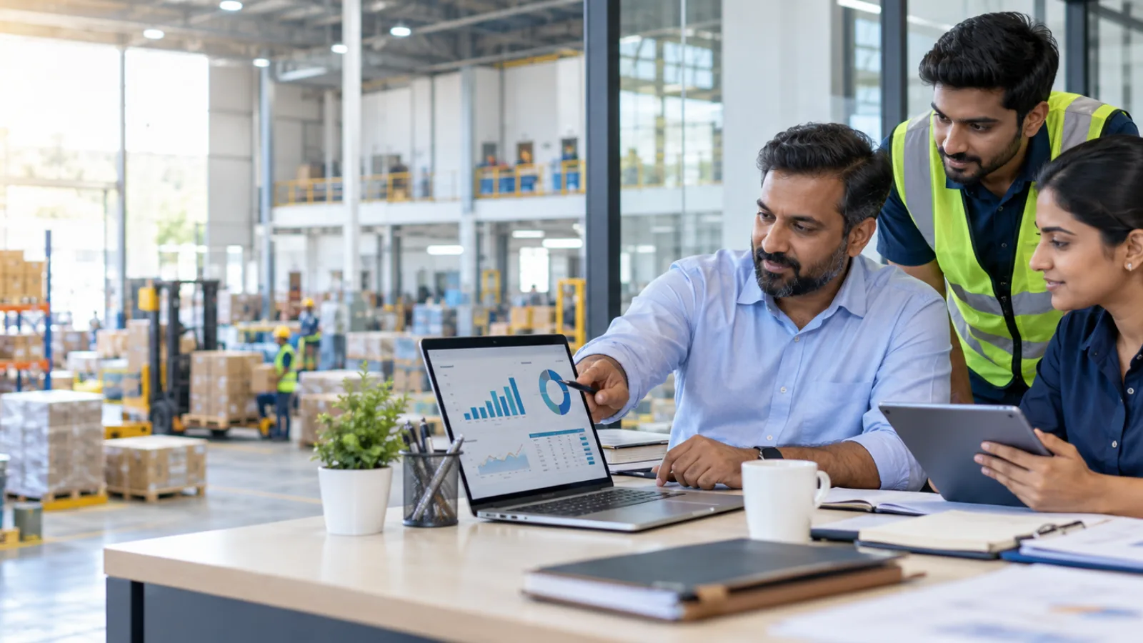 Indian operations team reviewing connected business dashboards