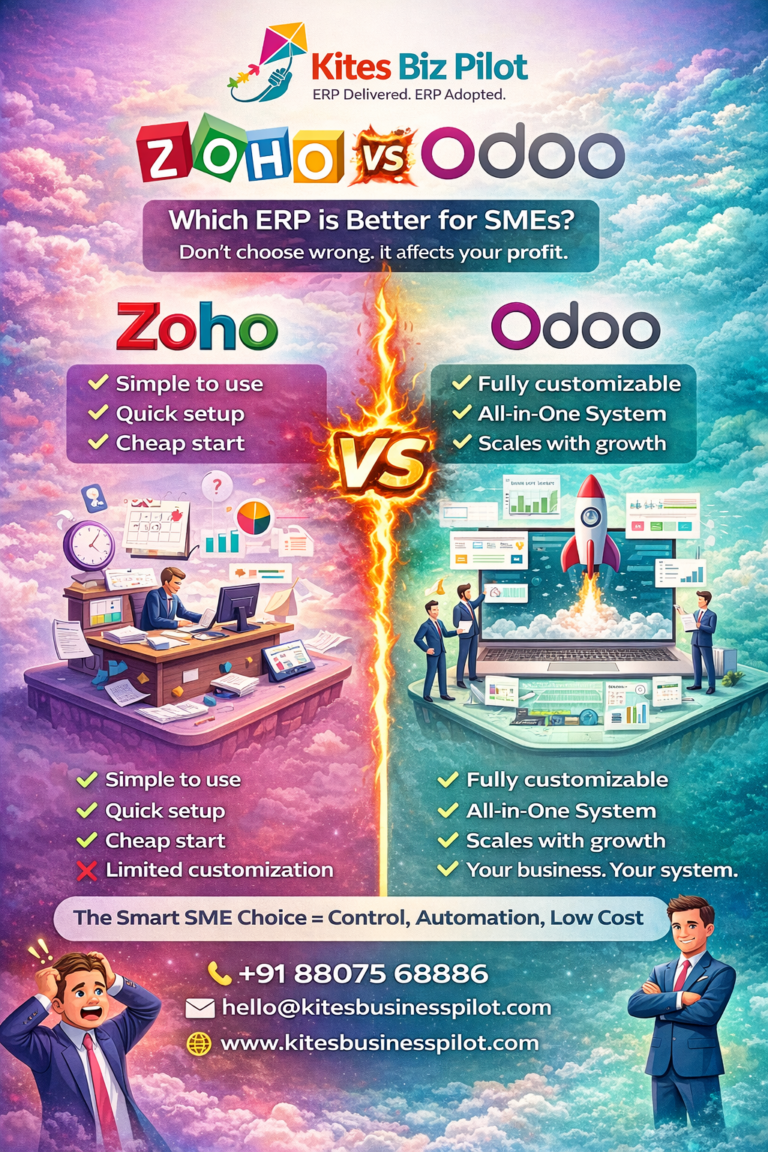 Choosing the right ERP can define your business growth. Compare Zoho vs Odoo and discover why flexible systems like Odoo deliver better control and scalability for SMEs.